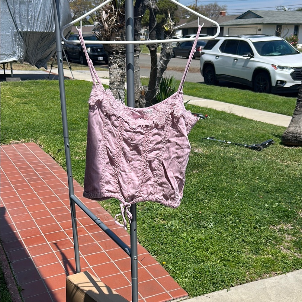 Pink Lace Trim Cami Top